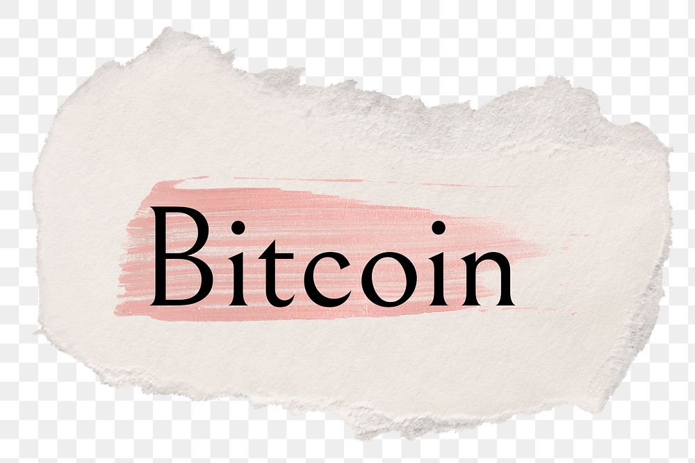 Bitcoin png ripped paper word sticker typography, transparent background