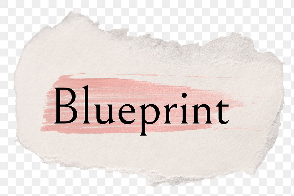 Blueprint png ripped paper word sticker typography, transparent background