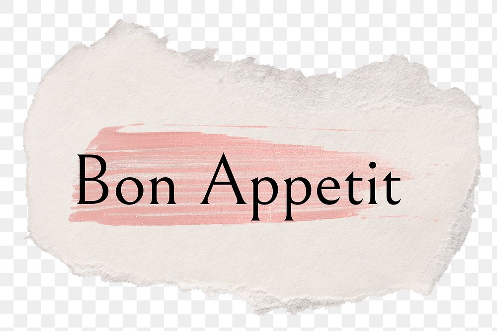 Bon Appetit png ripped paper word sticker typography, transparent background
