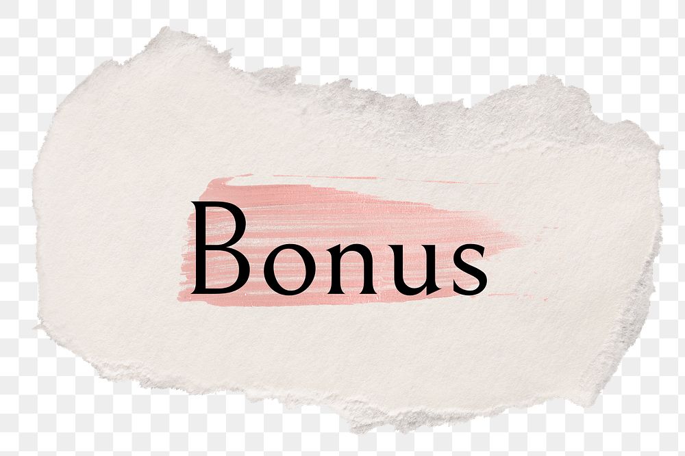 Bonus png ripped paper word sticker typography, transparent background