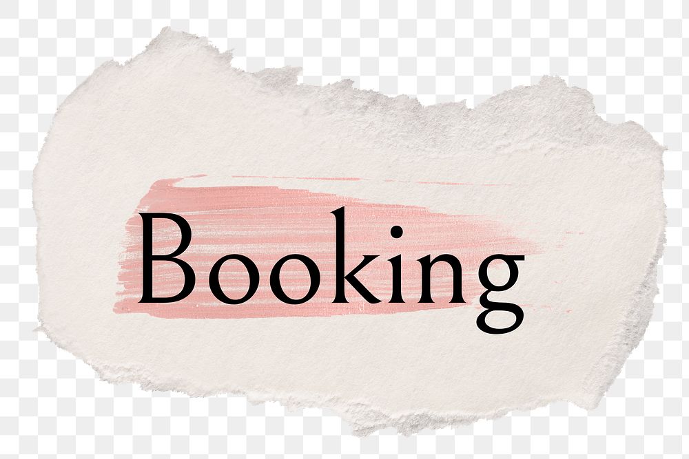 Booking png ripped paper word sticker typography, transparent background