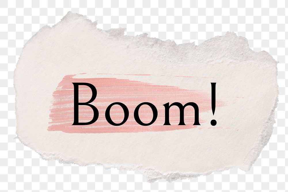 Boom! png ripped paper word sticker typography, transparent background