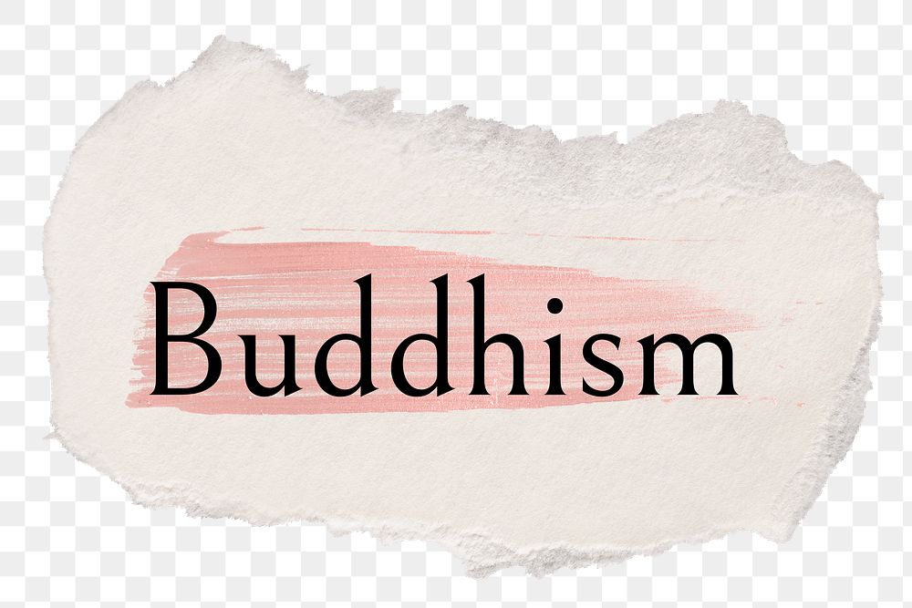 Buddhism png ripped paper word sticker typography, transparent background