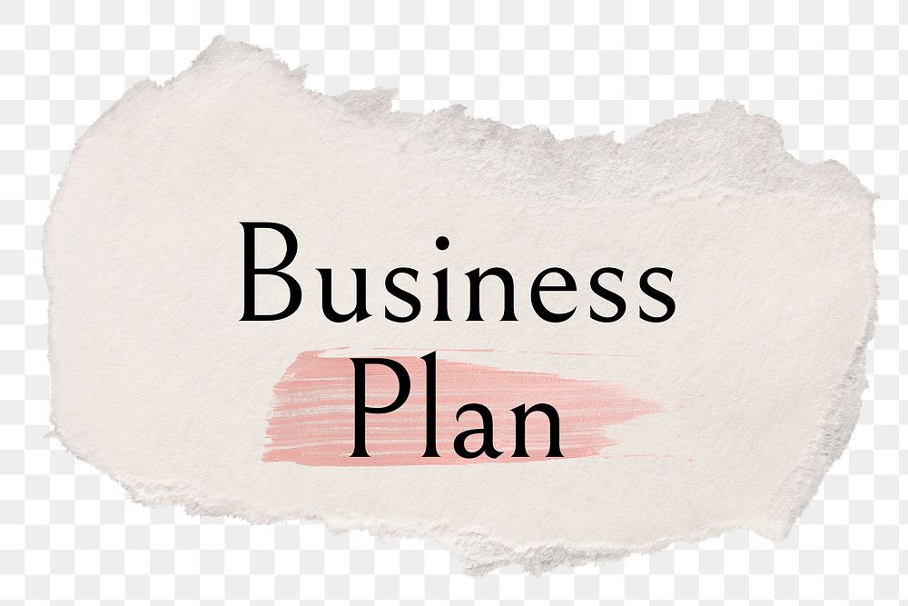 Business plan png ripped paper word sticker typography, transparent background