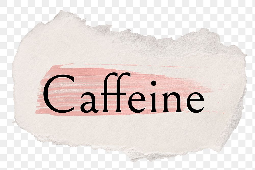 Caffeine png ripped paper word sticker typography, transparent background