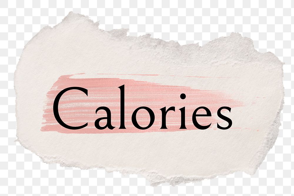 Calories png ripped paper word sticker typography, transparent background