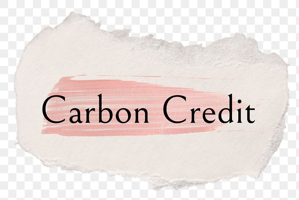 Carbon credit png ripped paper word sticker typography, transparent background