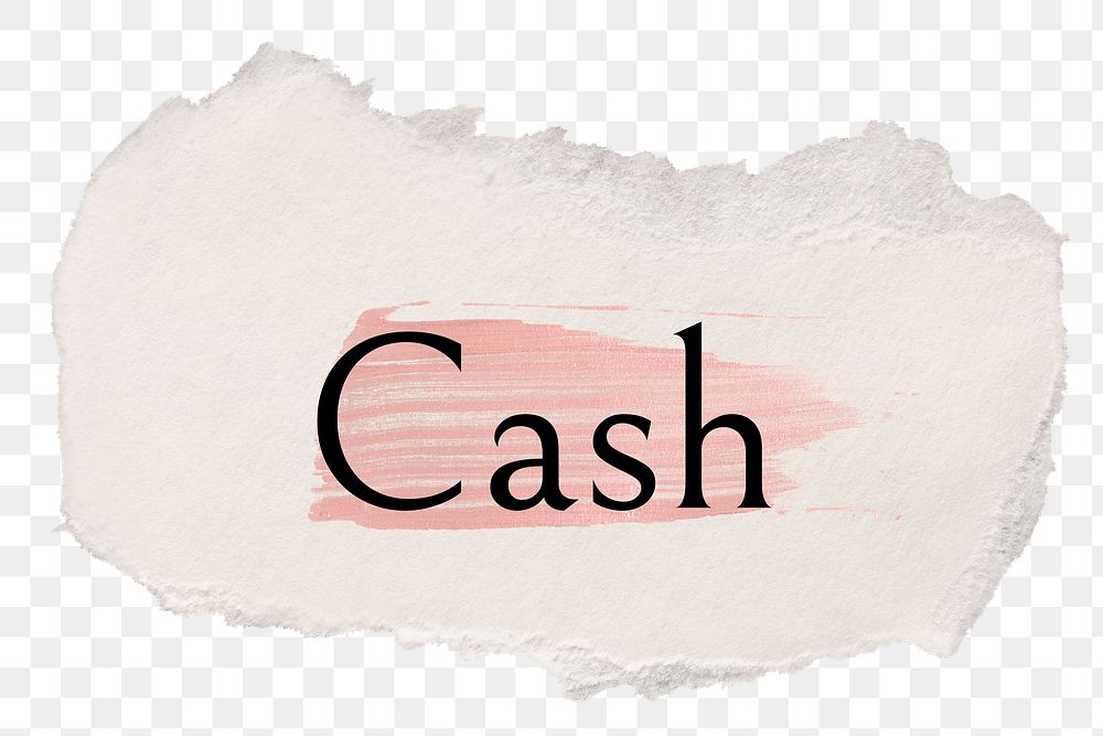 Cash png ripped paper word sticker typography, transparent background