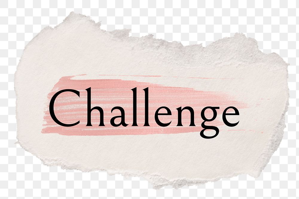 Challenge png ripped paper word sticker typography, transparent background