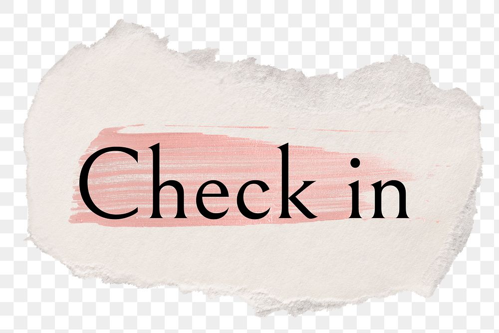 Check in png ripped paper word sticker typography, transparent background