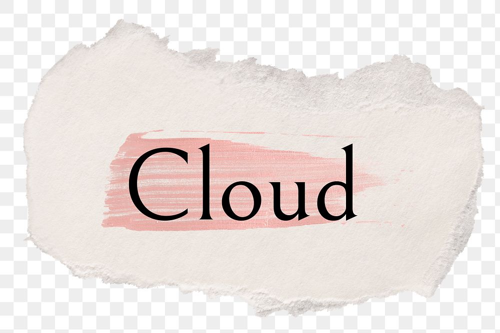 Cloud png ripped paper word sticker typography, transparent background