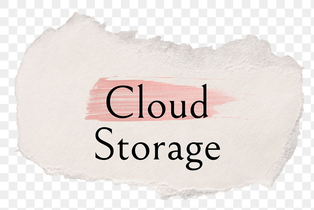 Cloud storage png ripped paper word sticker typography, transparent background