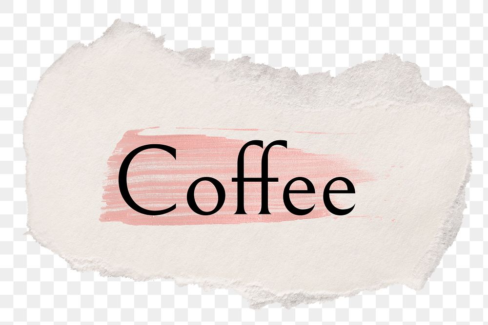 Coffee png ripped paper word sticker typography, transparent background