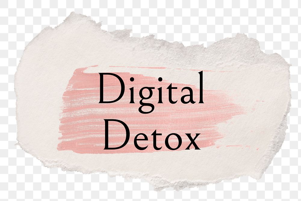 Digital detox png ripped paper word sticker typography, transparent background