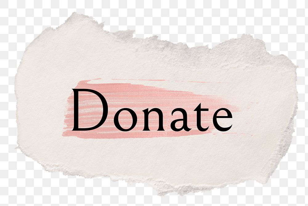 Donate png ripped paper word sticker typography, transparent background