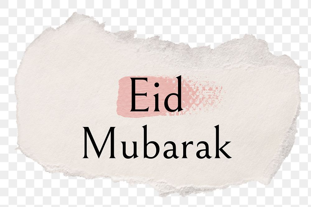 Eid Mubarak png ripped paper word sticker typography, transparent background