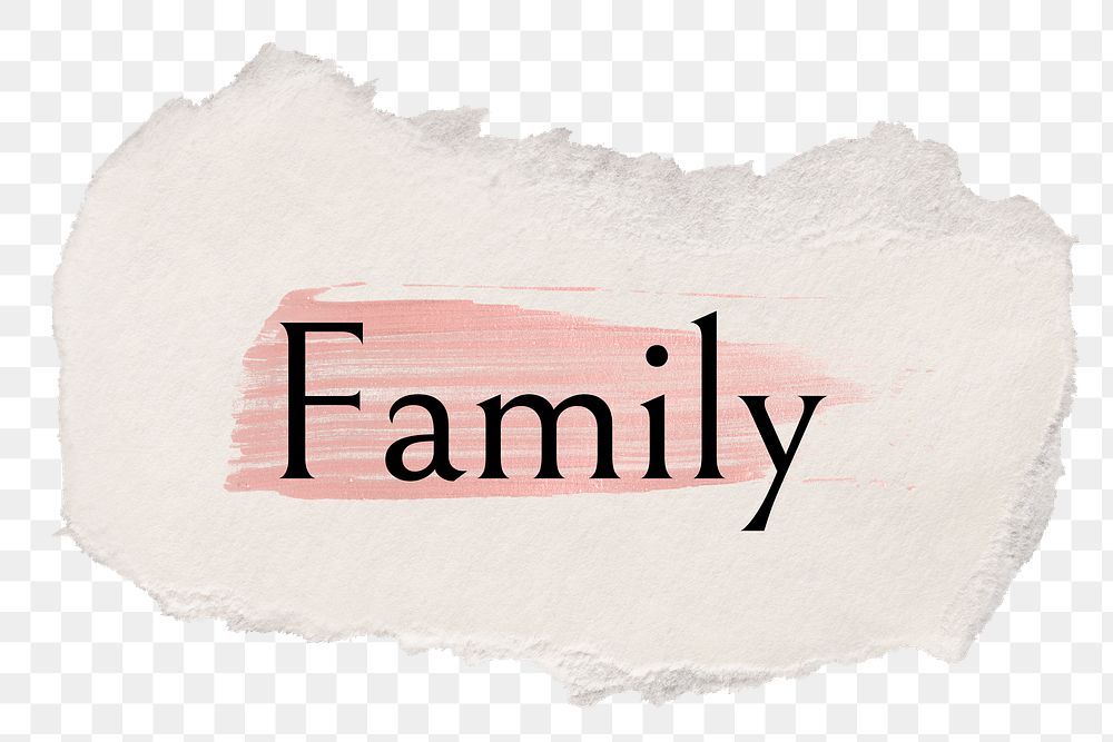 Family png ripped paper word sticker typography, transparent background