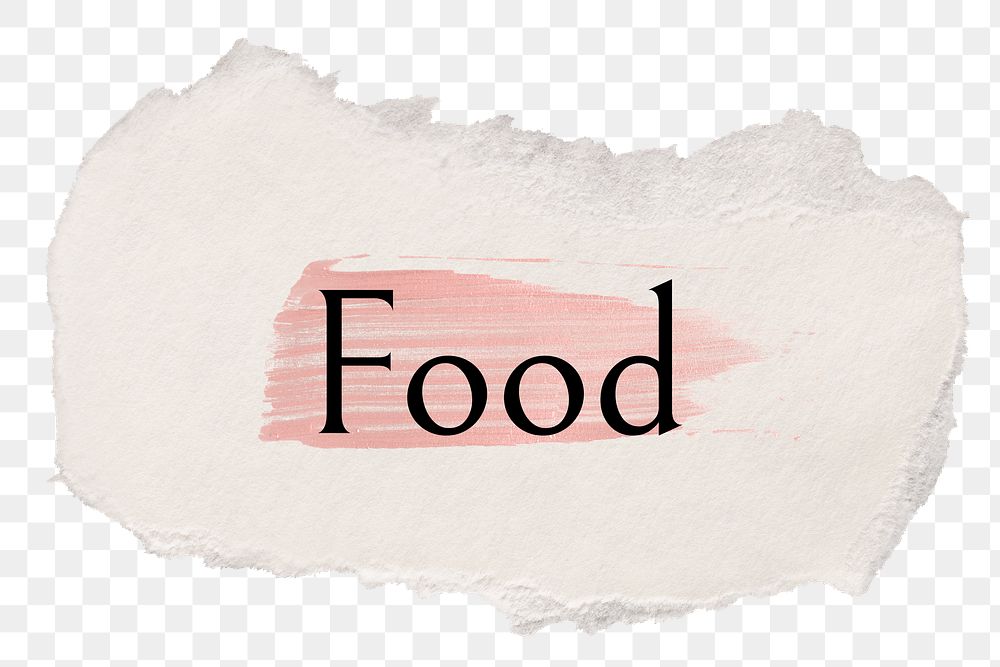 Food png ripped paper word sticker typography, transparent background