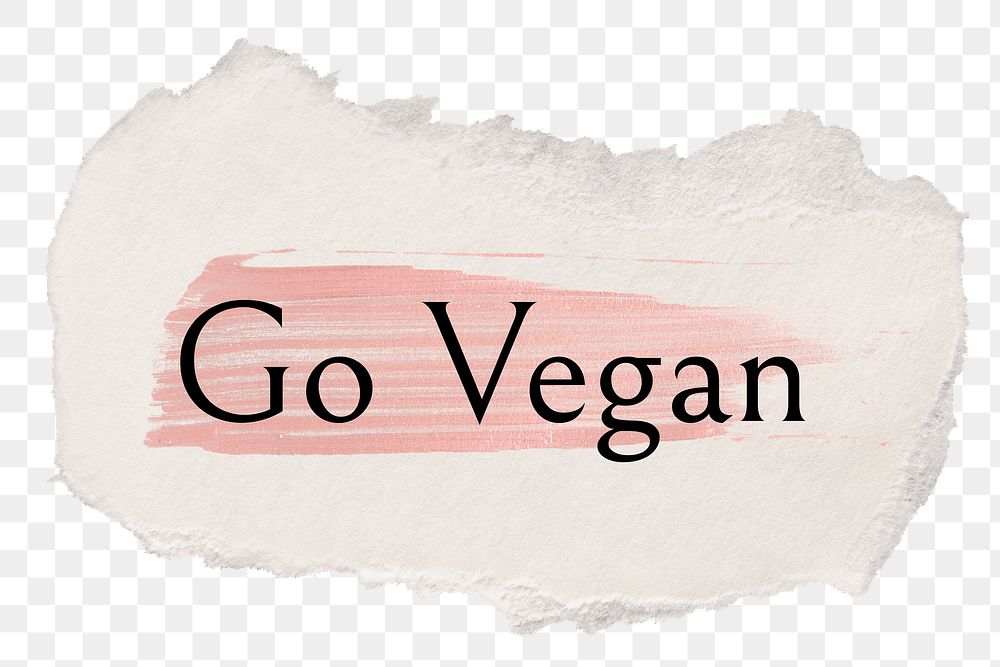 Go vegan png word sticker typography, torn paper transparent background