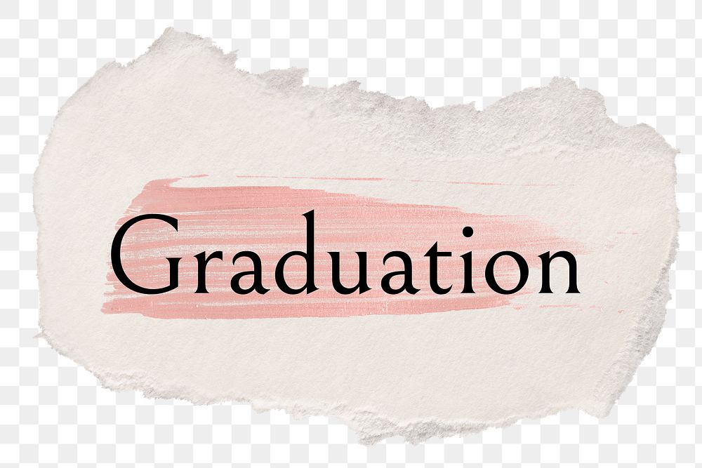 Graduation png word sticker typography, torn paper transparent background