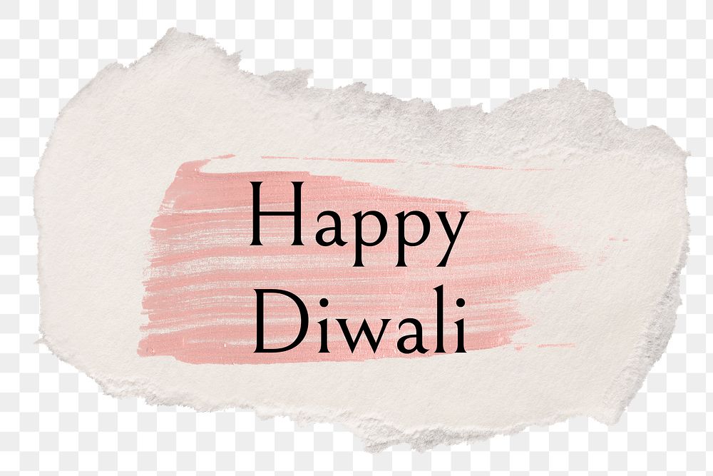 Happy Diwali png word sticker typography, torn paper transparent background