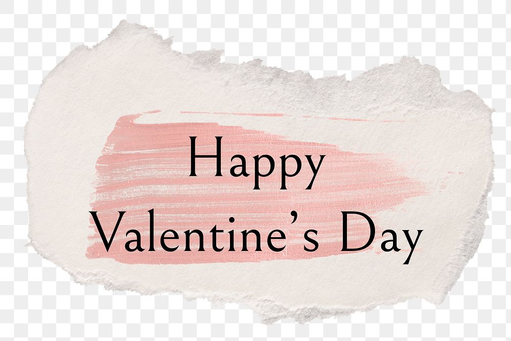 Happy valentine's day png word sticker typography, torn paper transparent background
