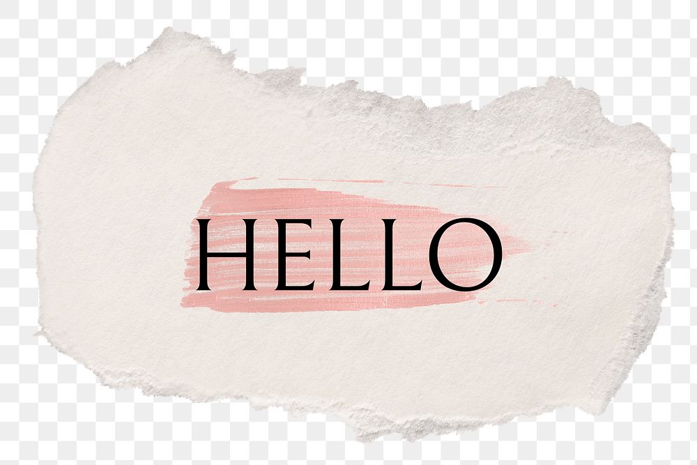 Hello png word sticker typography, torn paper transparent background