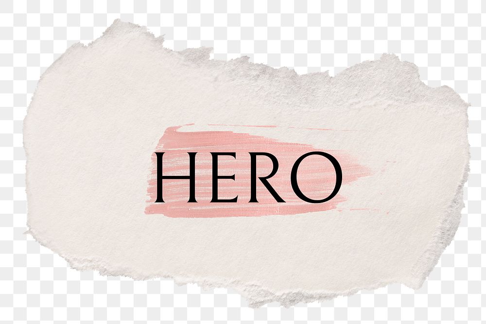 Hero png word sticker typography, torn paper transparent background