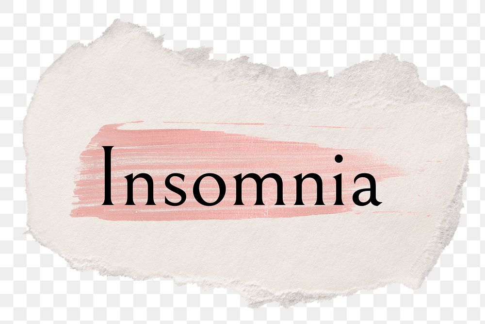 Insomnia png word sticker typography, torn paper transparent background