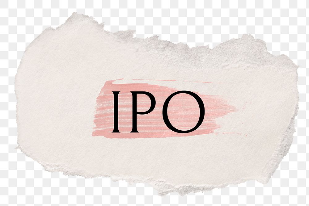 IPO png word sticker typography, torn paper transparent background