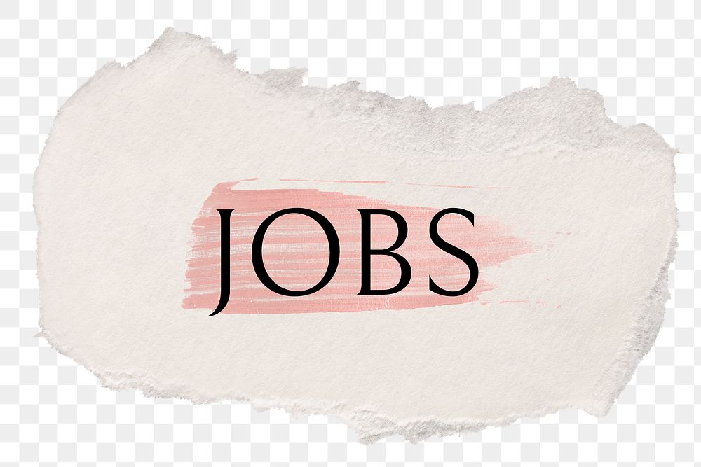 Jobs png word sticker typography, torn paper transparent background