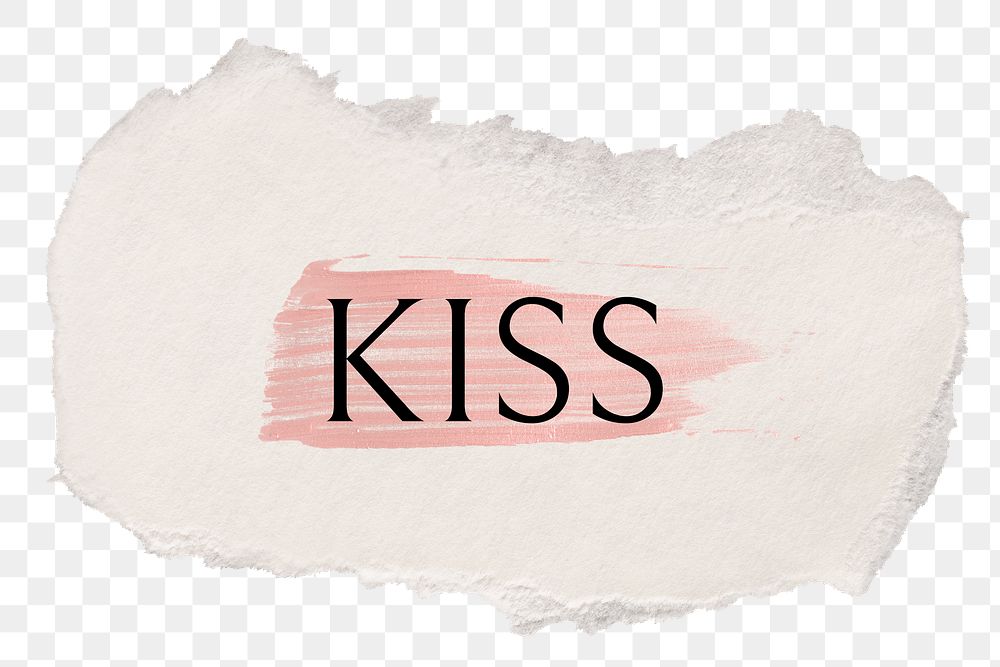 Kiss png word sticker typography, torn paper transparent background