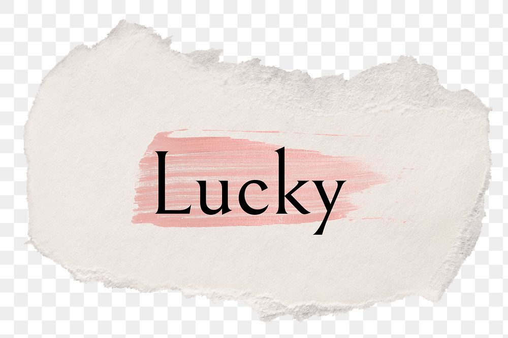 Lucky png word sticker typography, torn paper transparent background