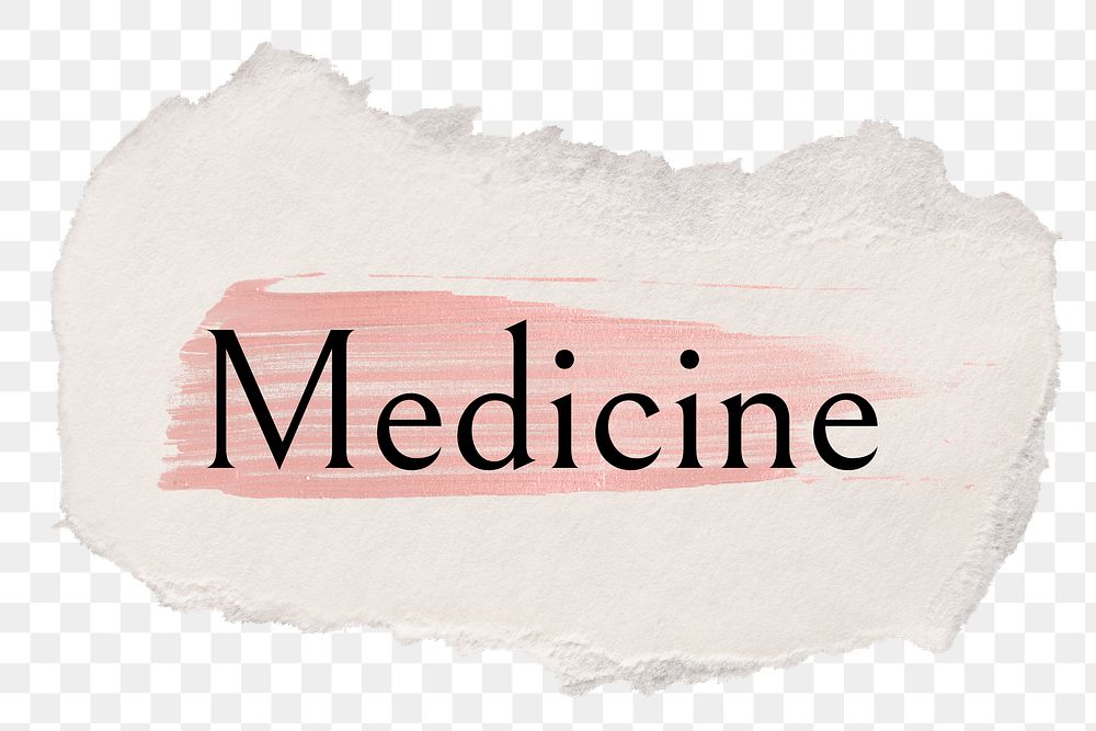 Medicine png word sticker typography, torn paper transparent background