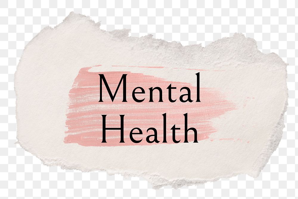 Mental health png word sticker typography, torn paper transparent background