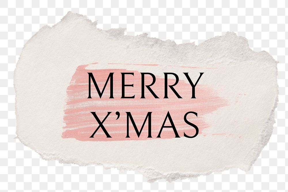 Merry X'mas png word sticker typography, torn paper transparent background