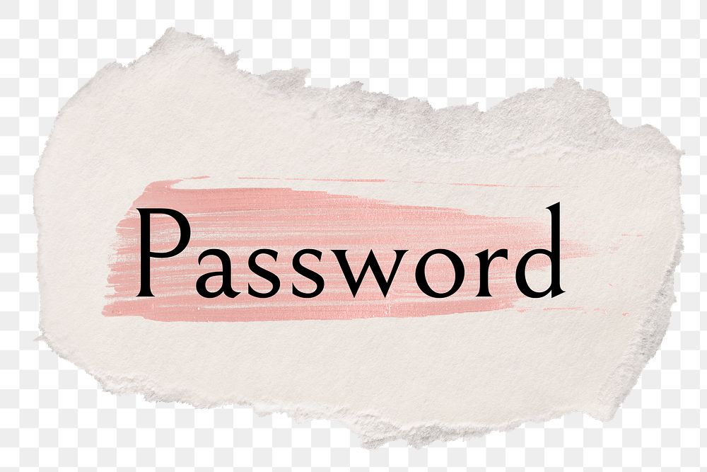 Password png word sticker typography, torn paper transparent background