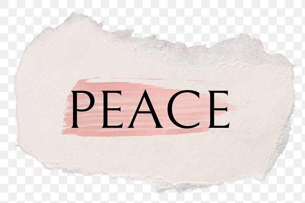 Peace png word sticker typography, torn paper transparent background