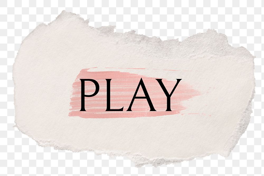 Play png word sticker typography, torn paper transparent background