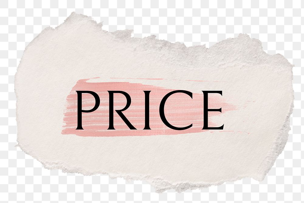 Price png word sticker typography, torn paper transparent background