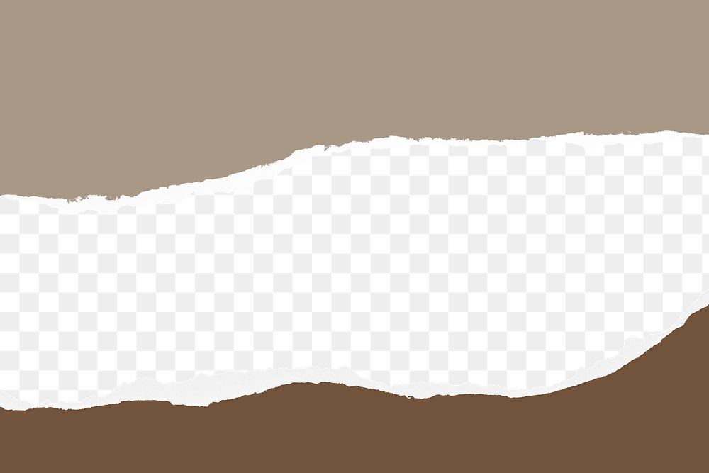 Brown tones png border, torn paper design, transparent background