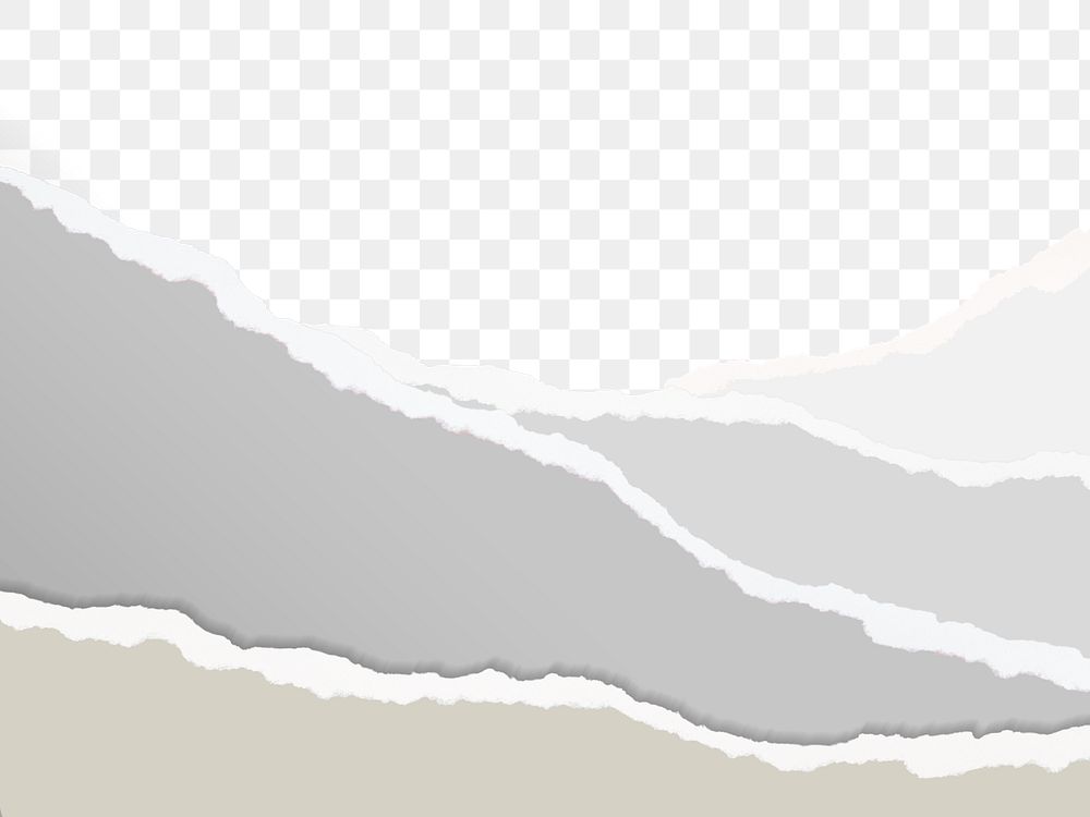 Gray shades png border, torn paper design, transparent background