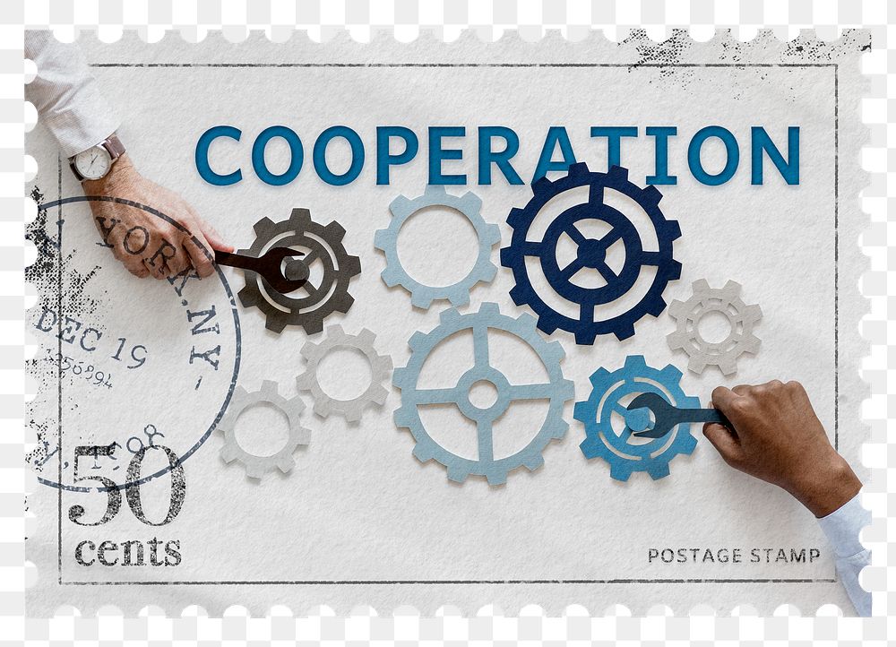 Cooperation png post stamp sticker, business stationery, transparent background