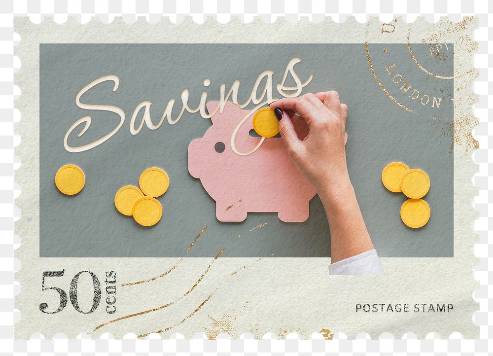 Savings png post stamp sticker, business stationery, transparent background