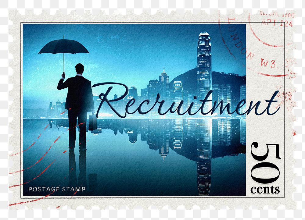 Recruitment png post stamp sticker, business stationery, transparent background