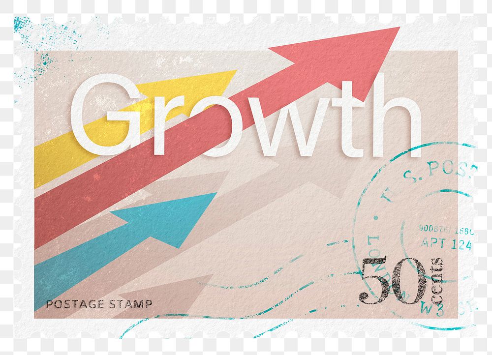 Growth png post stamp sticker, business stationery, transparent background