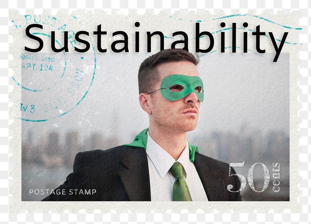 Sustainability png post stamp sticker, environment stationery, transparent background