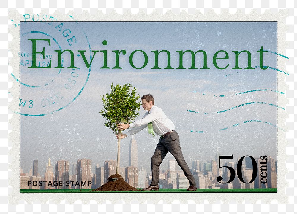 Environment png post stamp sticker, CSR business stationery, transparent background