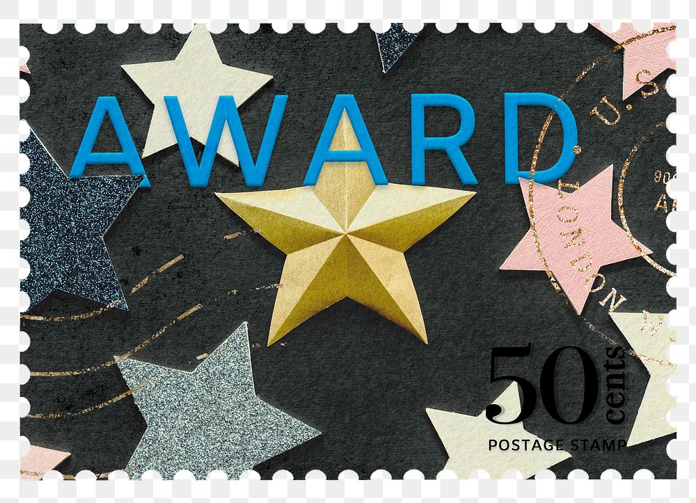 Award png post stamp sticker, aesthetic stationery, transparent background