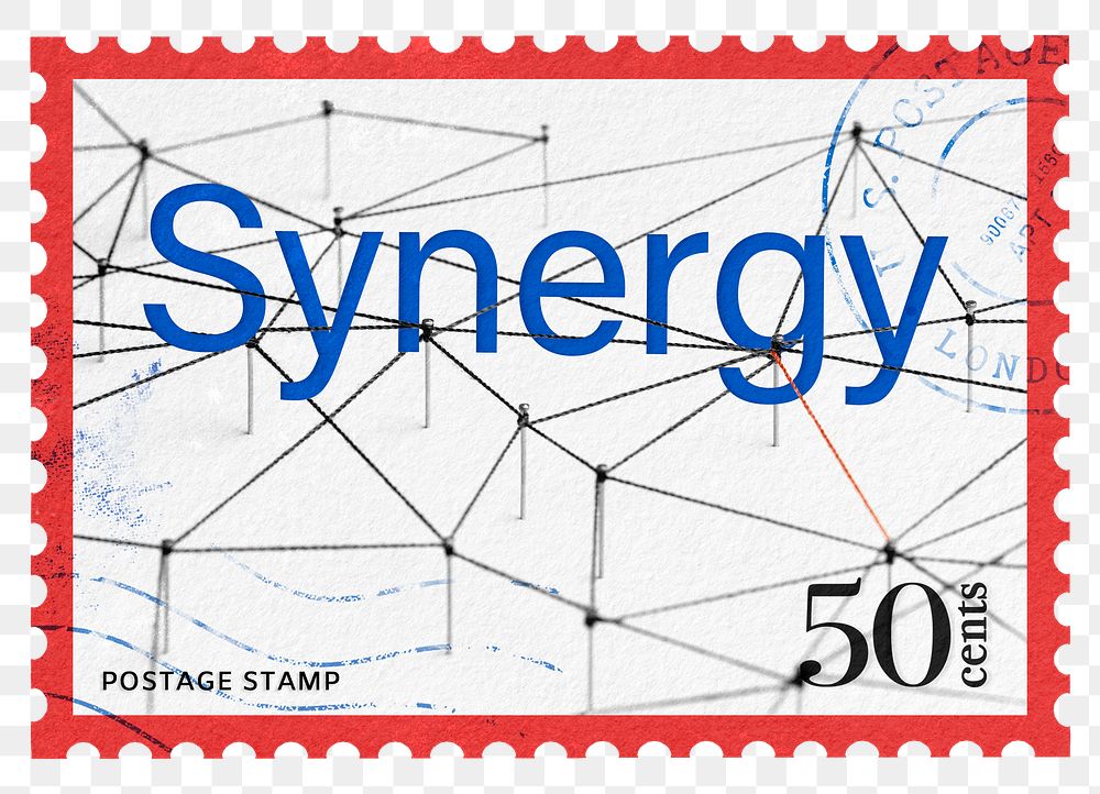 Synergy png post stamp sticker, business stationery, transparent background